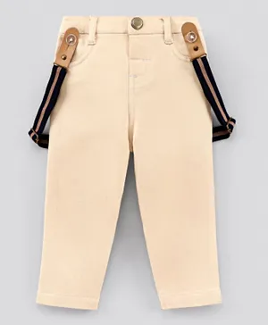 Bonfino Ankle Length Solid Trousers with Suspender - Beige