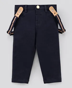 Bonfino Ankle Length Solid Trousers with Suspender - Navy Blue