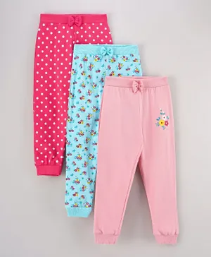 Babyhug Full Length Lounge Pants Floral Print Pack of 3 - Pink Blue