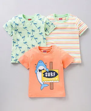 Babyhug Cotton Half Sleeves T Shirt Printed Pack of 3 - Orange Green