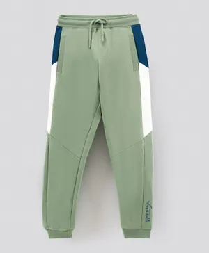 Primo Gino 100% Cotton Full Length Trackpant Pant Text Print & Color Blocked - Green