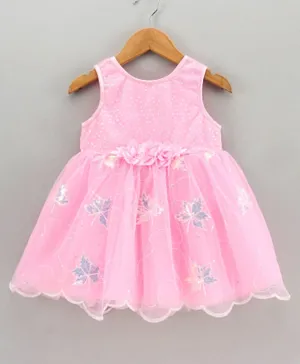 Babyhug Sleeveless Party Knee Length Frock Floral Corsage - Pink