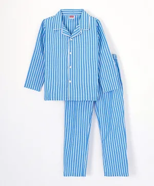 Babyhug Full Sleeves Striped Night Suit - Blue