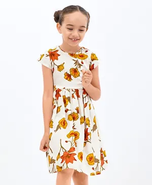 Primo Gino Half Sleeves Frock Floral Print - White