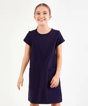 Primo Gino Cap Sleeves Ponte Roma Solid Frock - Navy Blue