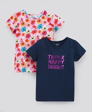 Primo Gino Half Sleeves Tops Floral & Text Print Pack of 2 - Multicolour