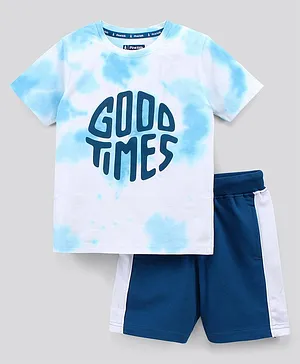 Pine Kids Half Sleeves Biowashed Cotton T-Shirt And Knee Length Shorts Set With Side Pockets Good Times HD Print - Blue