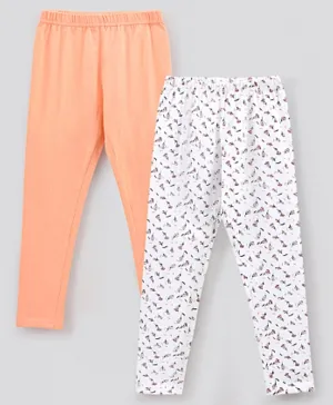 Primo Gino Ankle Length Leggings Solid & Floral Print Pack of 2 - Cream White