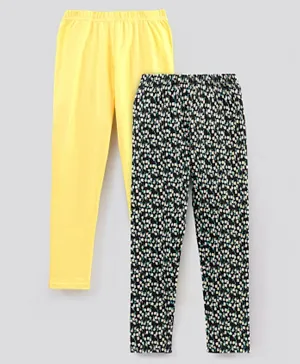 Primo Gino Ankle Length Leggings Solid & Floral Print Pack of 2 - Yellow Black