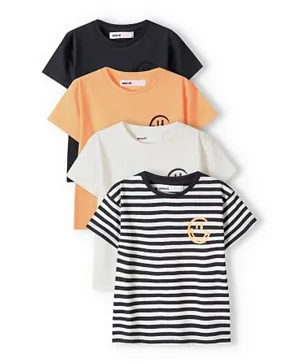 Minoti 4 Pack Smiley T-Shirt - Black/White/Orange