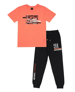 Urbasy Stay Focused T-Shirt with Joggers Set - Orange and Black