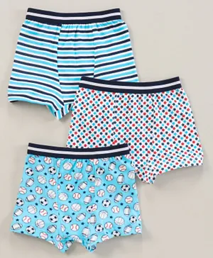 Babyhug 100% Cotton Knitted Briefs All Over Printed Pack of 3 - Blue