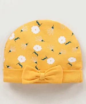 Babyhug 100% Cotton Cap Floral Print Yellow- Diameter 10.5 cm