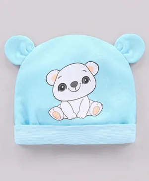 Babyhug 100% Cotton Cap Bear Printed Blue - Diameter 10.5 cm