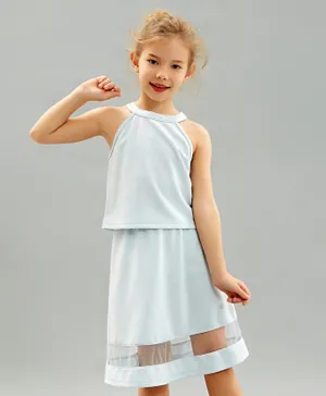 SAPS Skirt And Top Set With Net Detail - Light Blue