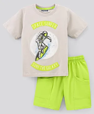Pine Kids Half Sleeves Biowashed T Shirt & Shorts Set - Cream