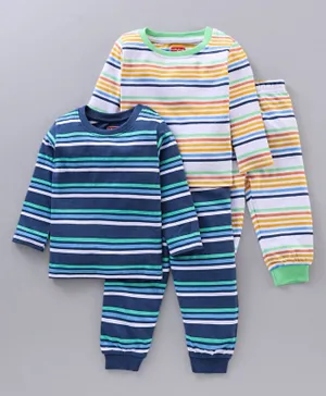 Babyhug Full Sleeves Night Suit Stripes Print Pack of 2- Multicolor