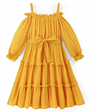 Pine Kids Full Sleeves Mid Calf With Cotton Lining Dress - Gold Finch