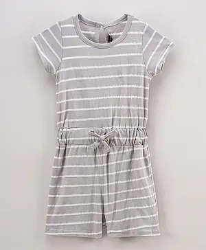 Game Begins Striped Jumpsuit - Grey