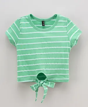 Game Begins Front Tie Striped Top - Green