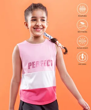 Pine Active Polyester Lycra Sleeveless T Shirt Text Print - Pink