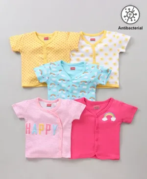 Babyhug 100% Cotton Antibacterial Half Sleeves Vests Rainbow Print Pack of 5 - Pink Blue Yellow White