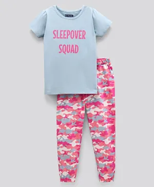 Pine Kids Half Sleeves Biowashed Top & Pyjamas Set - Blue