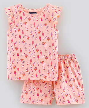 Pine Kids Bio Washed Frill Sleeves Top & Shorts Set - Peach