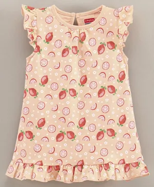 Babyhug Short Sleeves Nighty Lemon Print - Peach