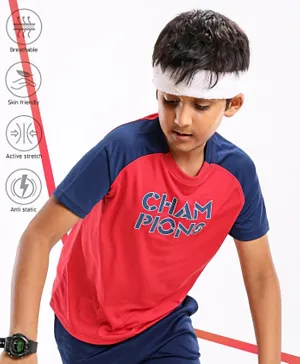 Pine Active Skin Friendly & Breathable Half Sleeves T-Shirt Text Printed - Red Blue