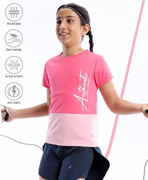 Pine Active Skin Friendly & Breathable Half Sleeves Sportswear T-Shirt Text Print - Pink