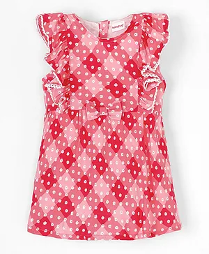 Babyhug Flutter Sleeves 100% Viscose Frock Floral Print - Pink