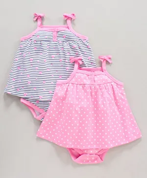 Babyhug 100% Cotton Frock Style Onesies Striped & Polka Print Pack Of 2 - Pink