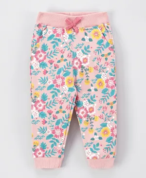 Babyhug Knit Full Length Lounge Pant Floral Print - Pink