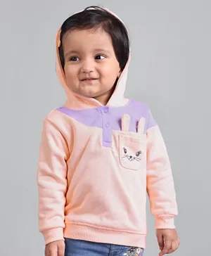 Babyoye Cotton Knit Full Sleeves Hooded Printed Sweatshirt - Pink