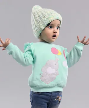 Babyoye Full Sleeves Cotton Blend Sweatshirt Elephant & Rainbow Print- Blue