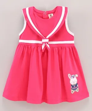 ToffyHouse Sleeveless Bear Embroidered Frock - Red