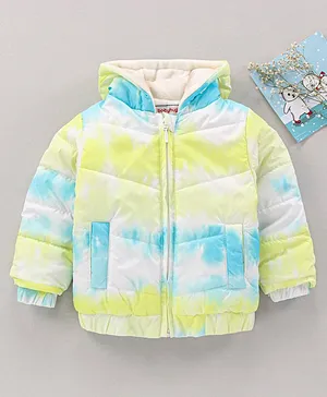 Babyhug Full Sleeves Woven Printed Hooded Padded Jacket - Yellow Blue