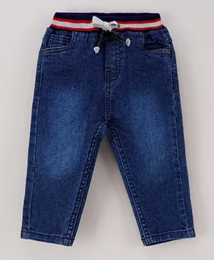 Babyhug Full Length Denim Washed Jeans - Dark Blue
