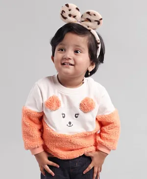 Babyoye Knit Full Sleeves Sweatshirt Cat Print - Peach