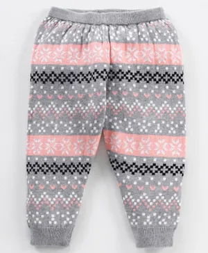 Babyhug Full Length Fleece and Woolen Lounge Pant Abstract Print - Grey