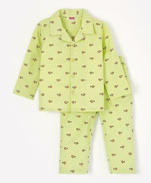 Babyhug Full Sleeves Woven Aeroplane Print Night Suit - Green