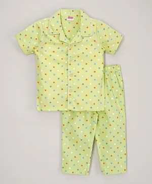 Babyhug Half Sleeves Night Suit Stars Print - Green