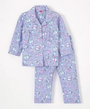 Babyhug Cotton Woven Full Sleeves Night Suit Gift Wraps Print - Light Purple