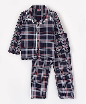 Babyhug Full Sleeves Checks Night Suit - Navy Blue