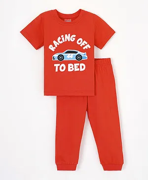 Babyhug Half Sleeves Printed T-Shirt & Pyjama Set - Red