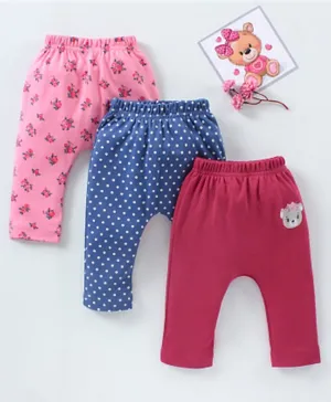 Babyhug Full Length Diaper Leggings Dot & Floral Print Pack Of 3 - Multicolor