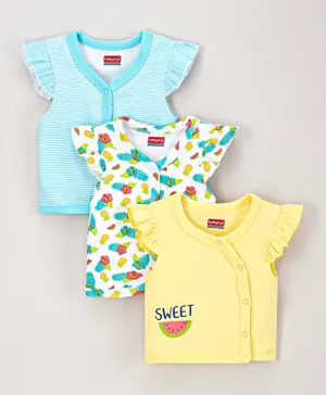 Babyhug 100% Cotton Sleeveless Stripe & Floral Printed Vest Pack Of 3 - Yellow Blue & White