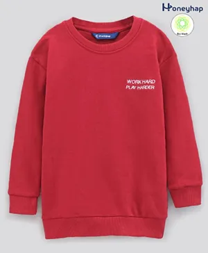 Honeyhap - Sweatshirt Text Embroidery - Red