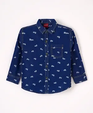 Babyhug Full Sleeves Washed Denim Shirt Cycle Print - Blue